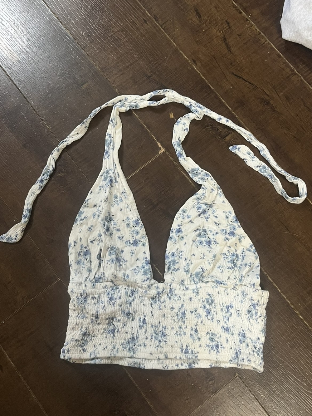 Garage Blue and White Floral Halter Crop Top